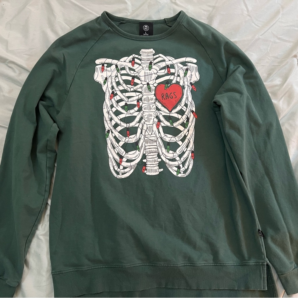 Rags to Raches Green Skeleton Heart Sweater